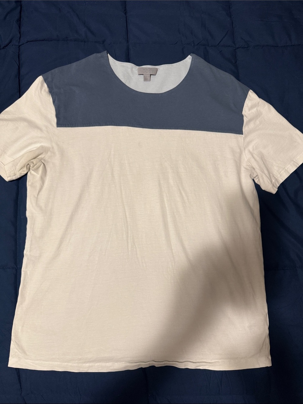 COS Men's Colorblock Short Sleeve T-Shirt in White and Blue